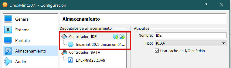 Configuración de la nueva máquina virtual - Seleccionamos iso de linux mint