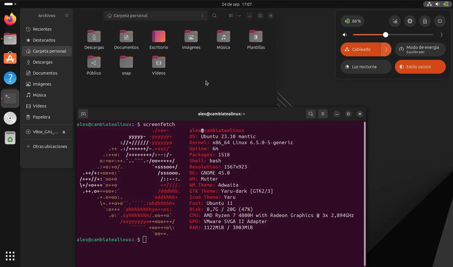 Escritorio Ubuntu 23.10