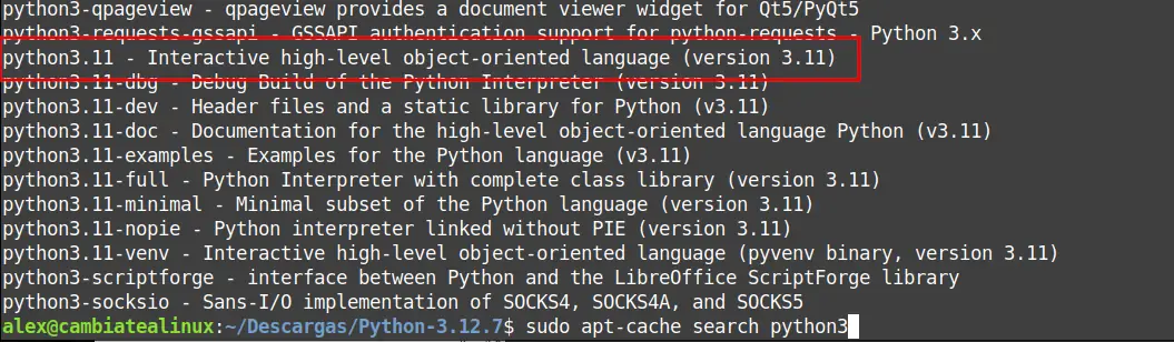 Buscar python3 en Linux Mint