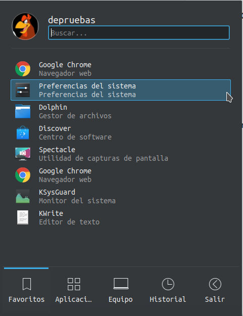 Menú de KDE - Preferencias del sistema