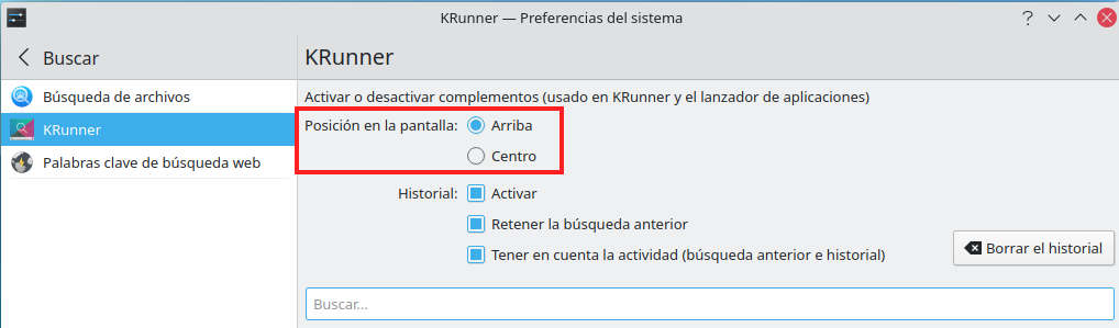 krunner - Preferencias del sistema KDE