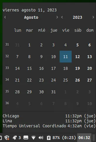 Linux Mint 21.2 - Calendario con reloj mundial