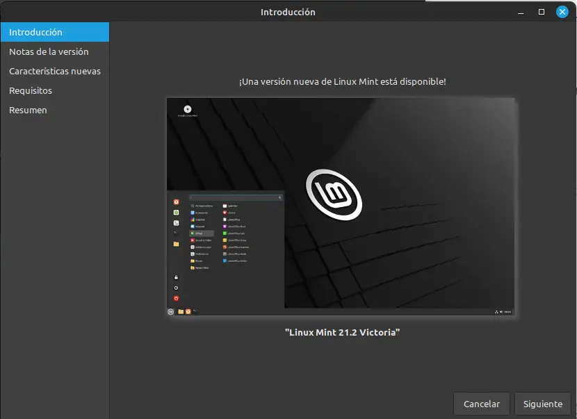 Linux Mint 21.2 - Asistente a la actualizacion a Linux Mint 21.2
