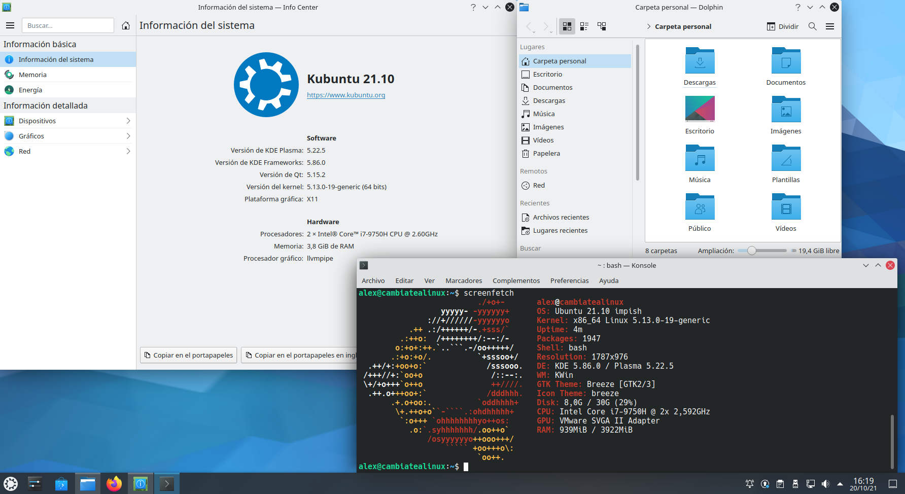 Escritorio de Ubuntu con KDE 21.10
