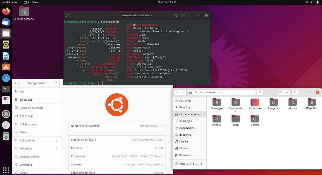 Escritorio de Ubuntu GNOME 21.10