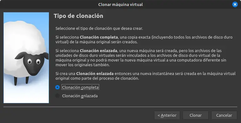 Asistente para clonar una maquina virtual en virtualbox - seleccionar disco