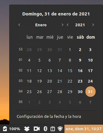 Calendario de Linux Mint CInnamon