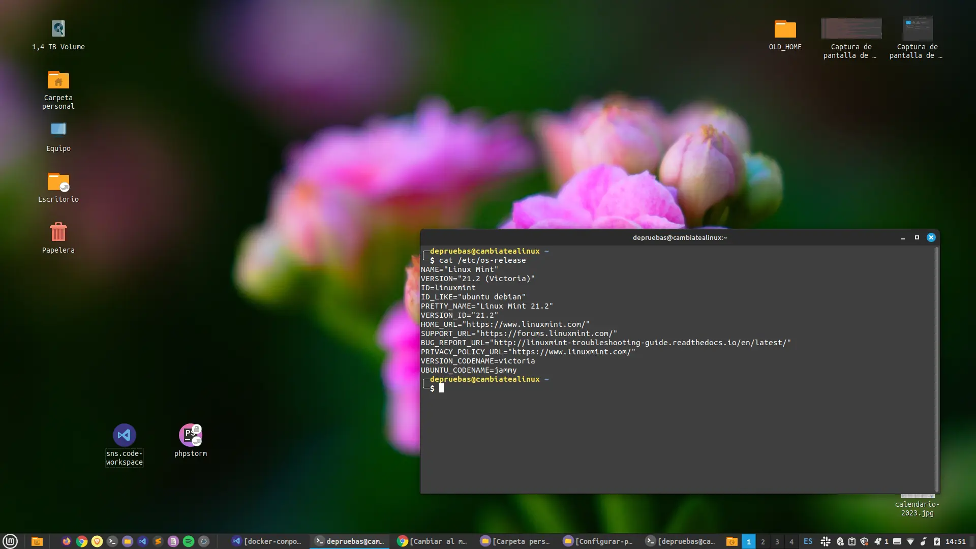 Linux Mint 21.2 - Escritorio con menú tradicional
