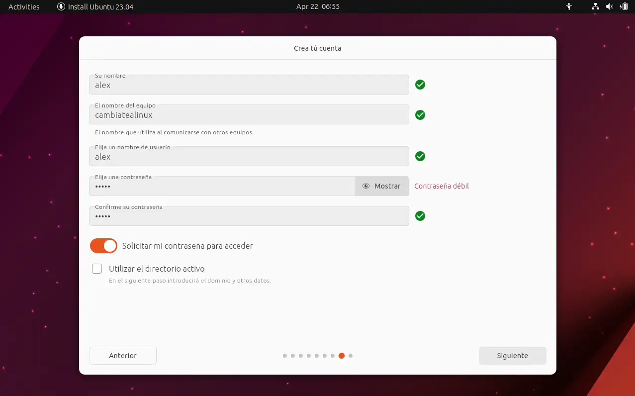 Instalación Ubuntu - Crear cuenta de usuario