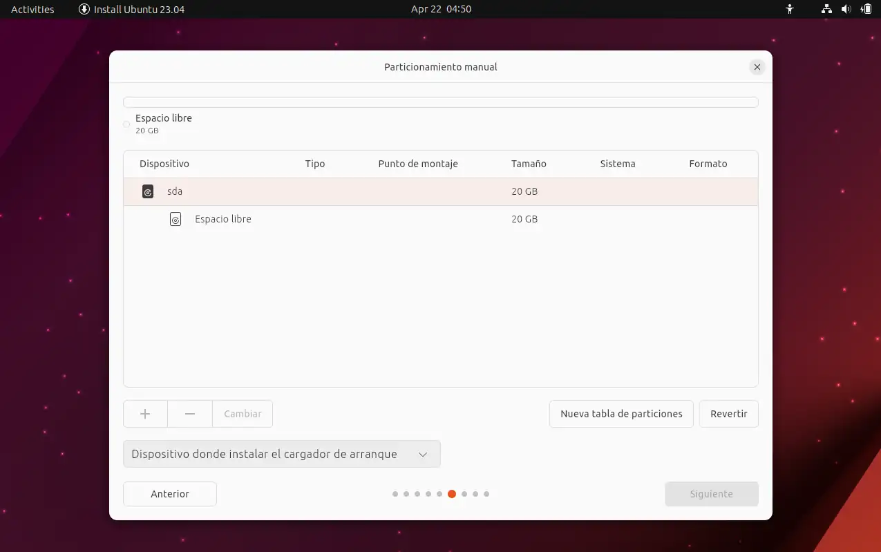 Instalación Ubuntu - Tipo de instalación - partición manual