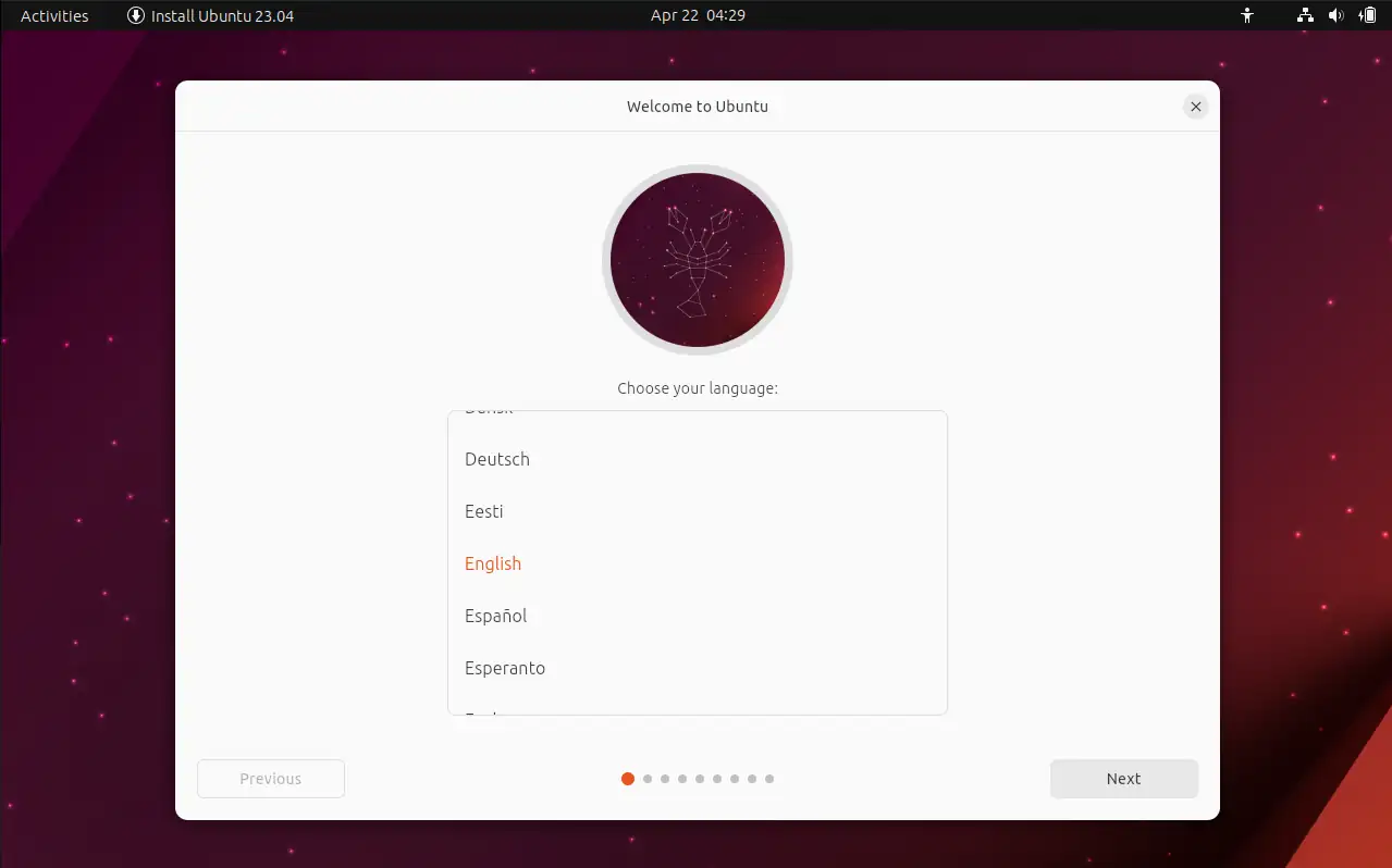 Instalación Ubuntu - Selección Idioma