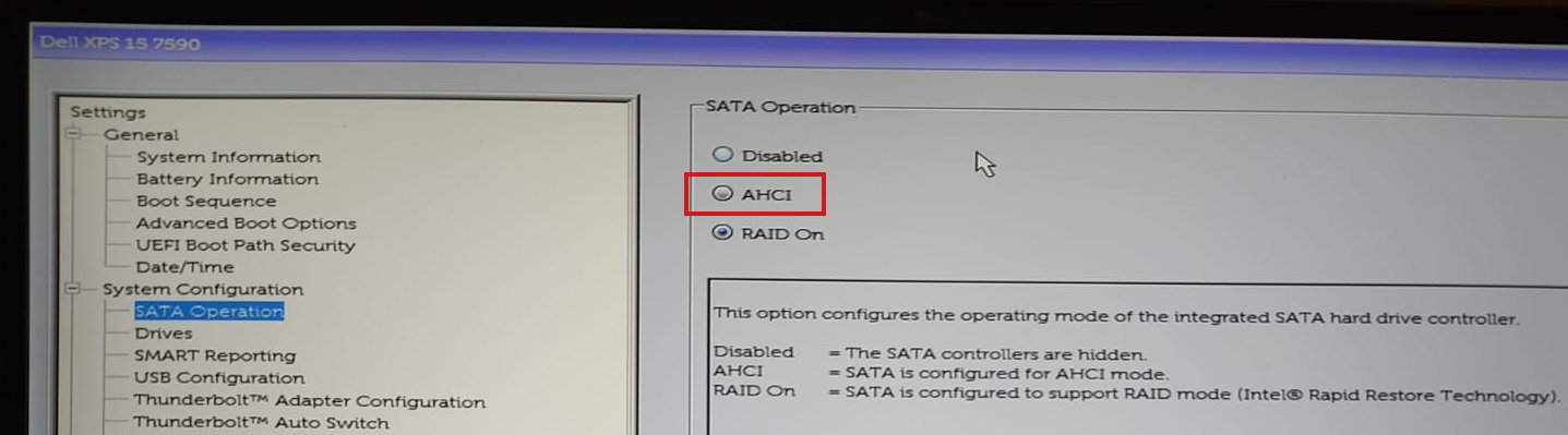 Configuración de la Bios SATA Operation