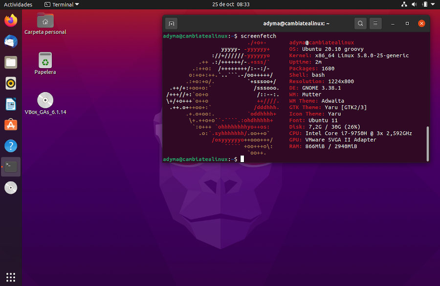 Escritorio de Ubuntu GNOME 20.10