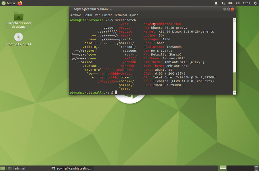 Escritorio de Ubuntu Mate 20.10