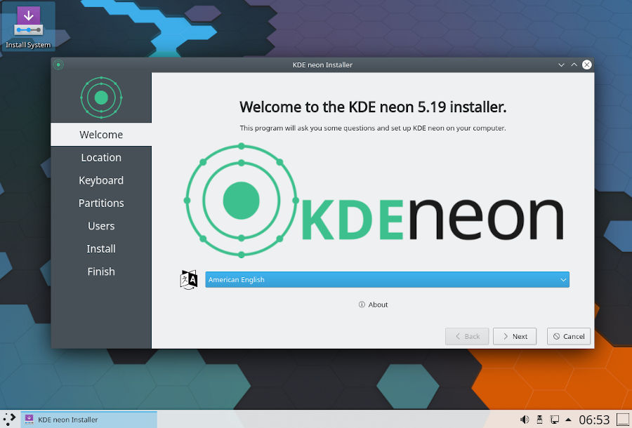 Instalación de KDE Neon - pantalla de bienvenida
