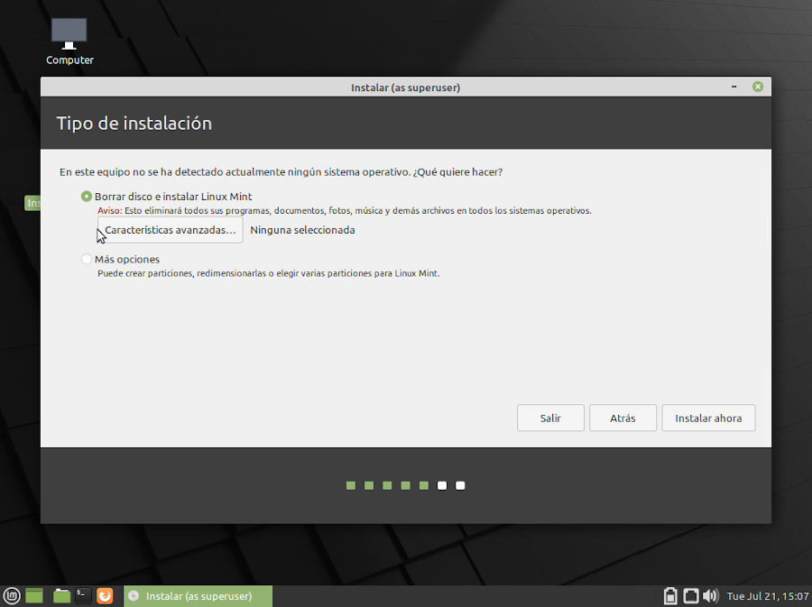 Instalacion de Linux Mint 20 Mate -  Particiona del disco