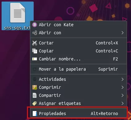 Menú botón derecho de un fichero en KDE