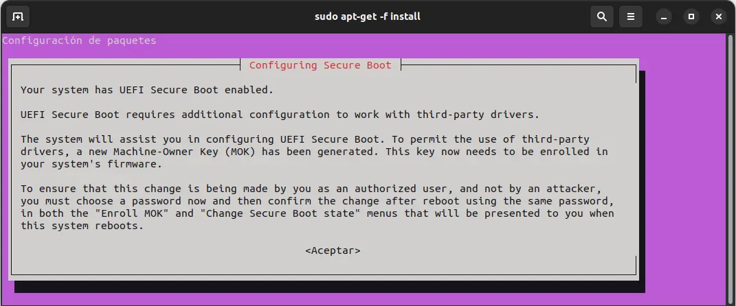 Configuracion del kernel con Secure boot - VirtualBox
