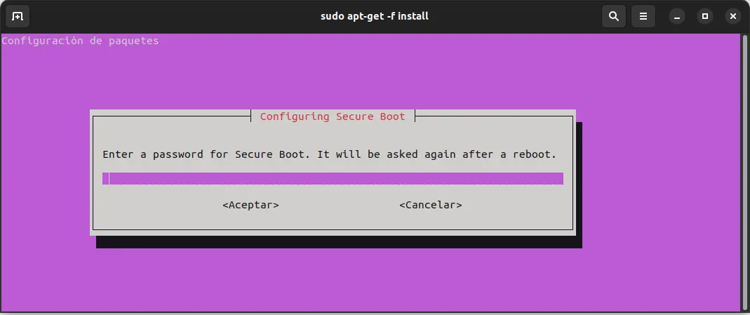 Configuracion del kernel con Secure boot,  password - VirtualBox