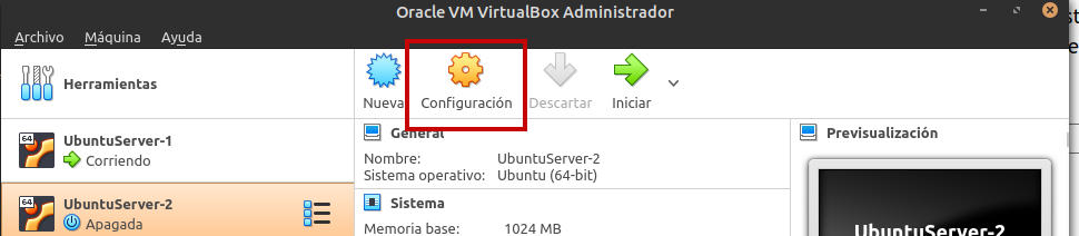 Menú virtualbox  configuración