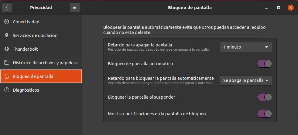 Configurar el bloqueo de pantalla en Ubuntu