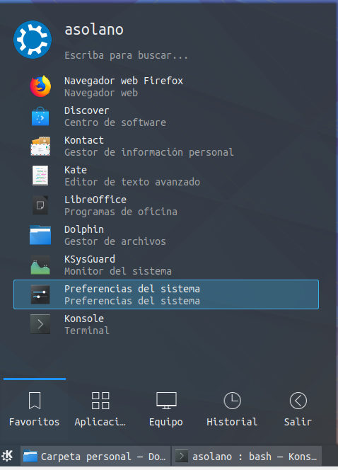 Menu de inicio - KDE