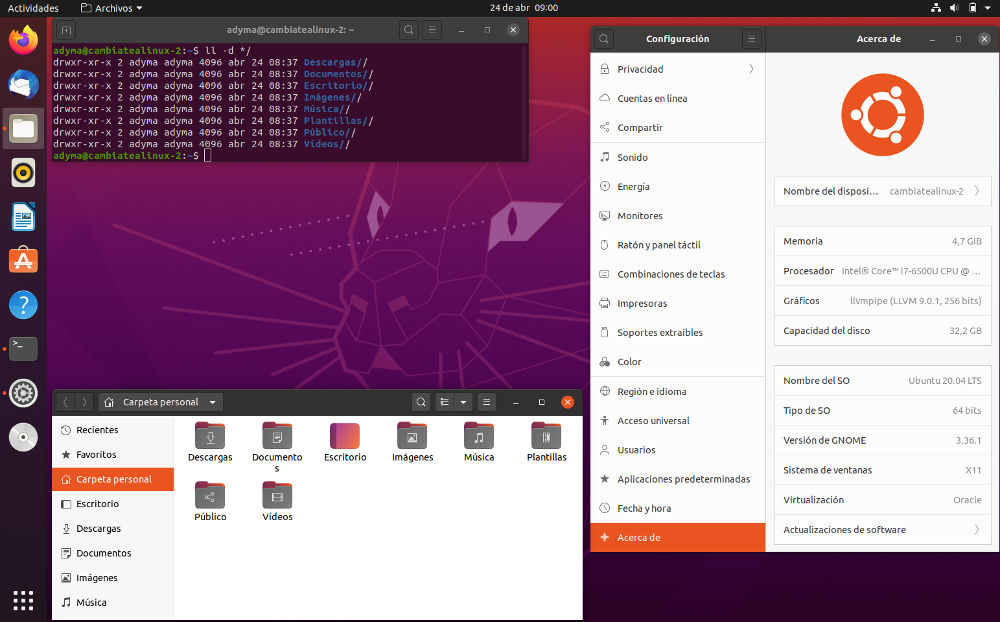 Escritorio Ubuntu 20.04 LTS