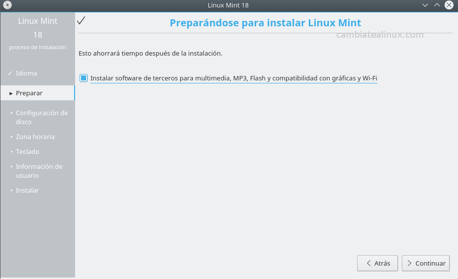Instalacion de linux-mint-18-KDE - seleccion software de terceros