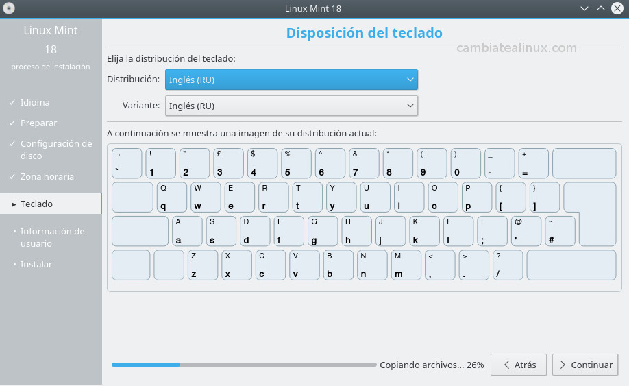 Instalacion de linux-mint-18-KDE - idioma del teclado
