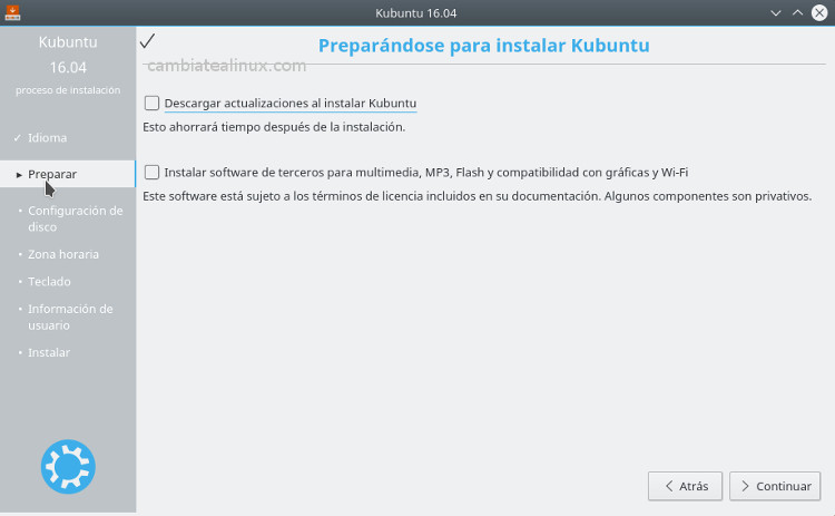 Instalacion de Kubuntu 16.04 - seleccion software de terceros