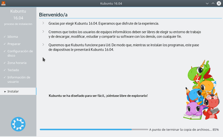 Instalacion de Kubuntu 16.04 - proceso de instalacion