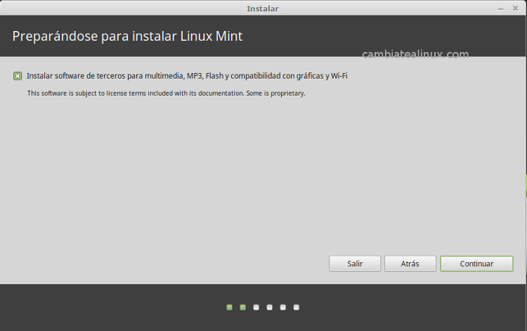 Instalacion de linux-mint-18-cinnamon - seleccion software de terceros