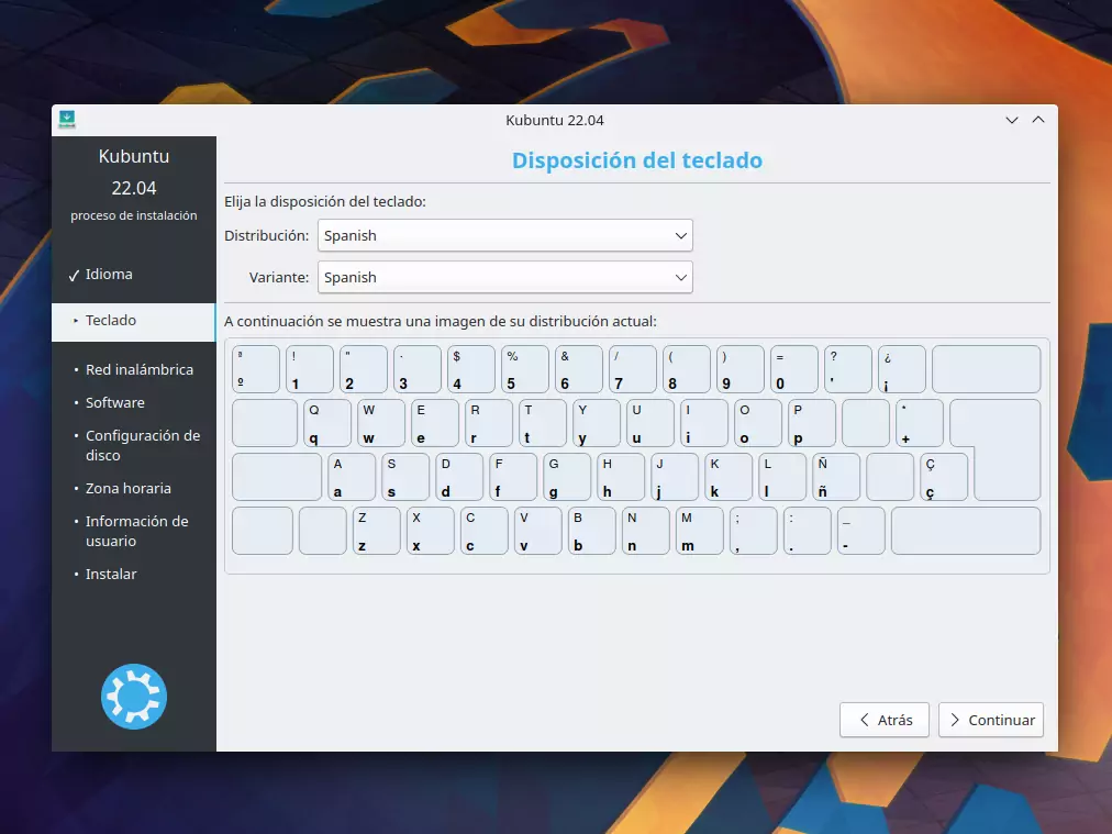 Instalacion de Kubuntu - selección del idioma del teclado