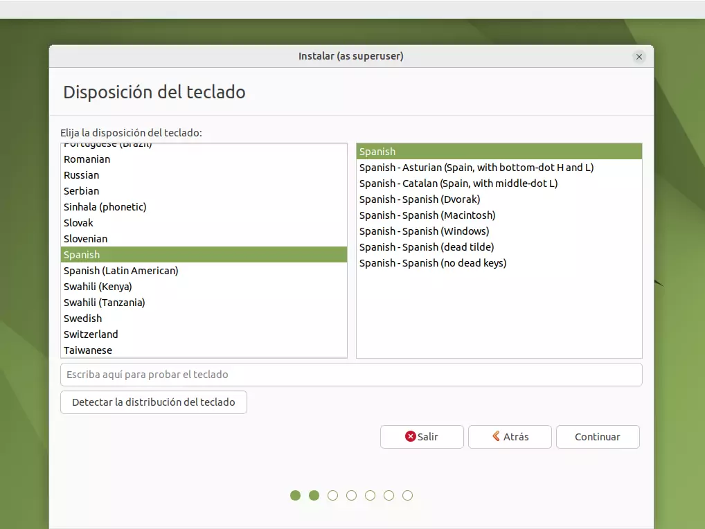 Instalacion de Ubuntu Mate - selección del idioma del teclado