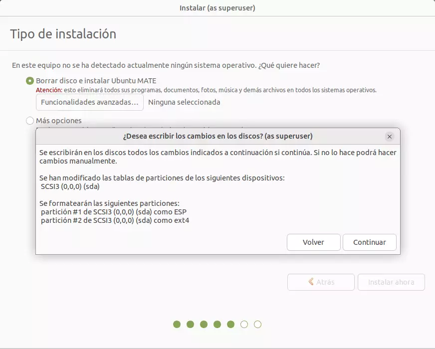Instalacion de Ubuntu Mate - Seleccionar disco o partición
