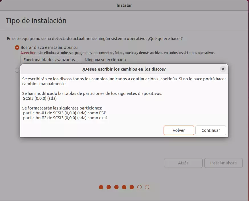 Instalacion de Ubuntu - Seleccionar disco o partición