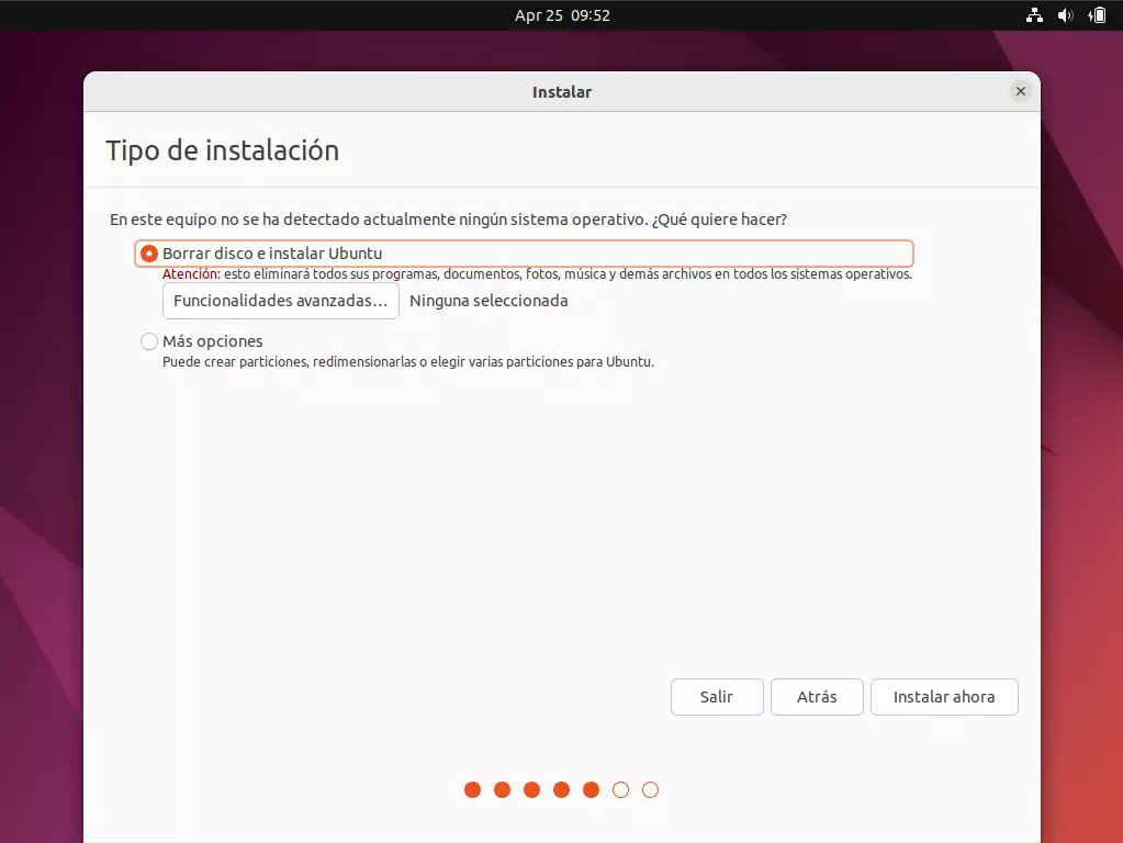 Instalacion de Ubuntu - Seleccionar disco o partición