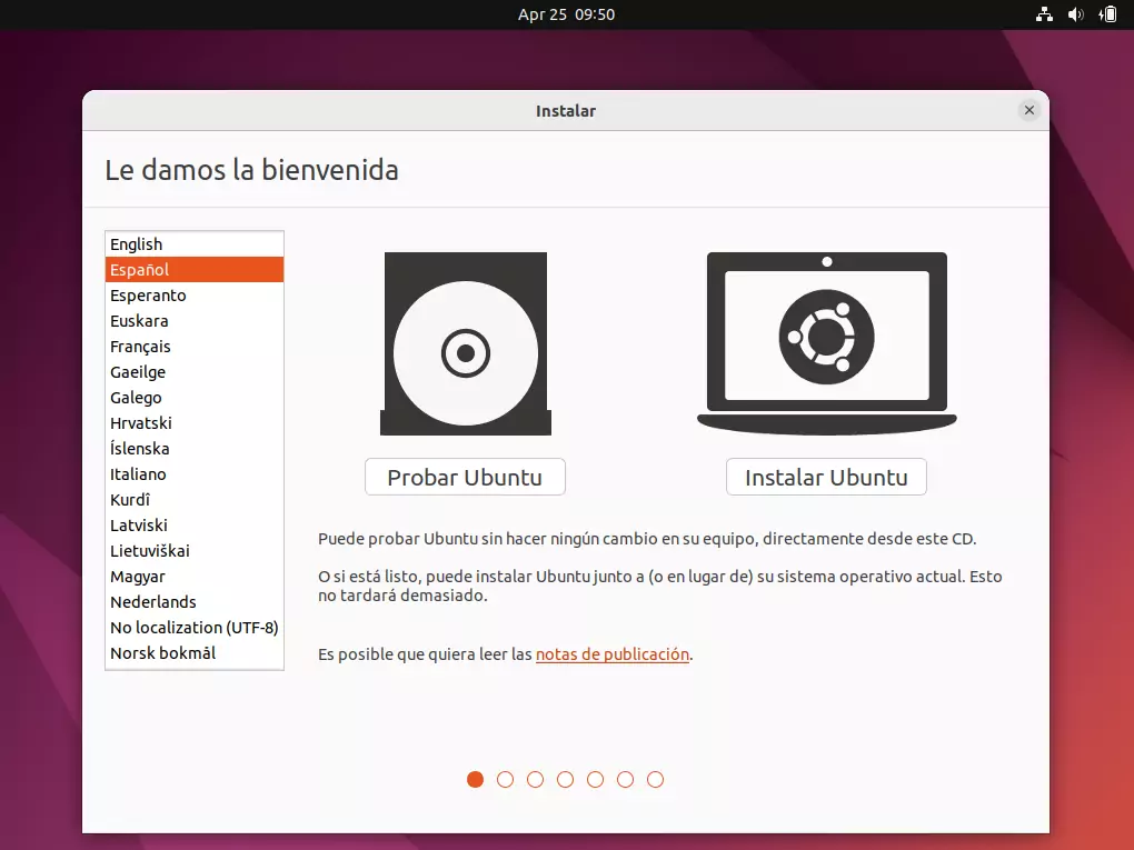 Instalacion de Ubuntu - seleccion idioma