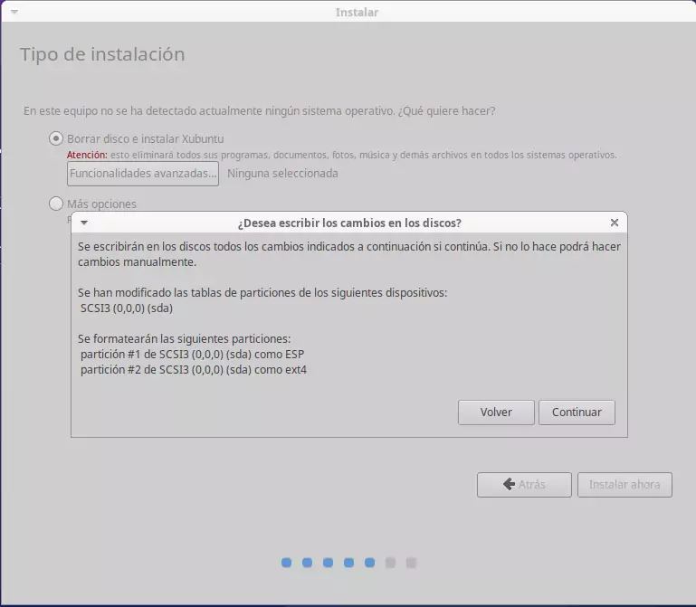 Instalacion de Xubuntu - Seleccionar disco o partición
