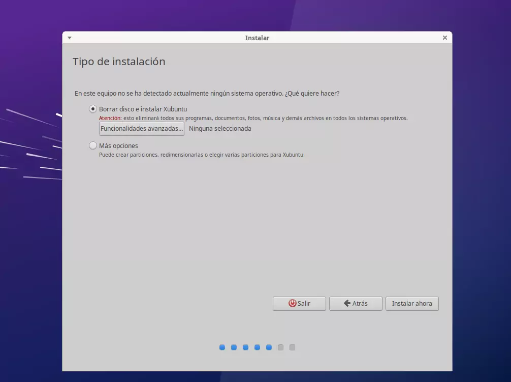 Instalación de Xubuntu - Seleccionar disco o partición
