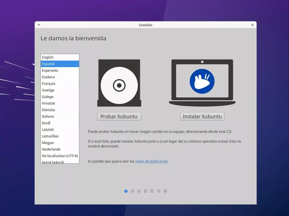 Instalacion de Xubuntu - selección del idioma de instalación