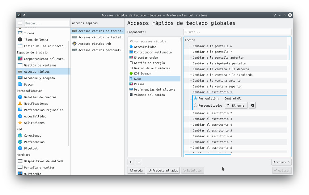 Preferencias del sistema - Cambiar entre escritorios KDE