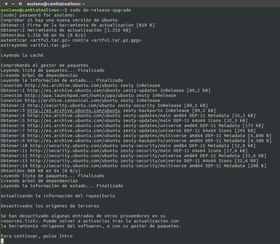 Actualizacion ubuntu 17.04 a 17.10