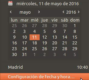 Panel de ubuntu - calendario