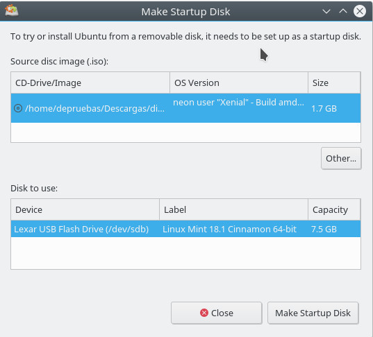 Grabar ISO en USB - Startup Disk Creator