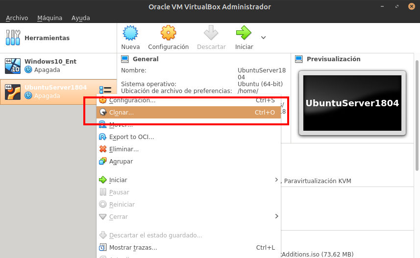 Virtualbox menu clonar disco Virtualbox menu clonar disco