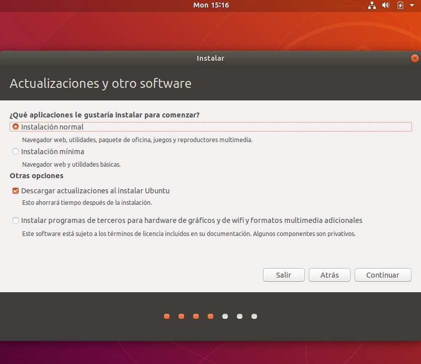 Instalacion de ubuntu 18.04 - seleccion software de terceros