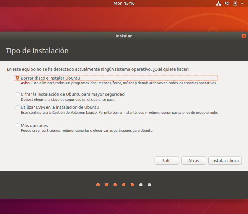 Instalacion de ubuntu 18.04 - seleccion particion de instalacion