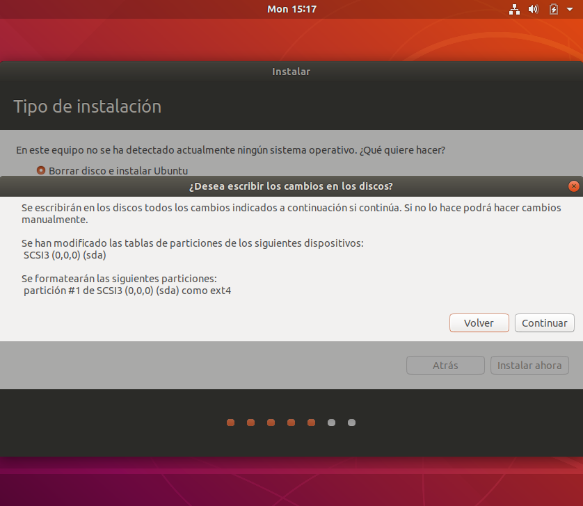 Instalacion de ubuntu 18.04 - seleccion particion de instalacion