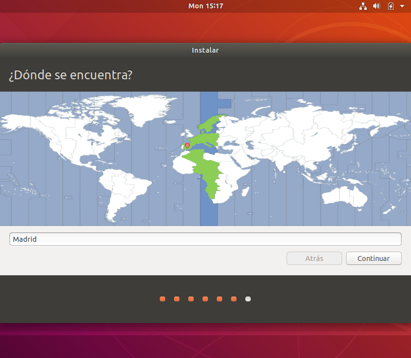 Instalacion de ubuntu 18.04 - seleccion pais